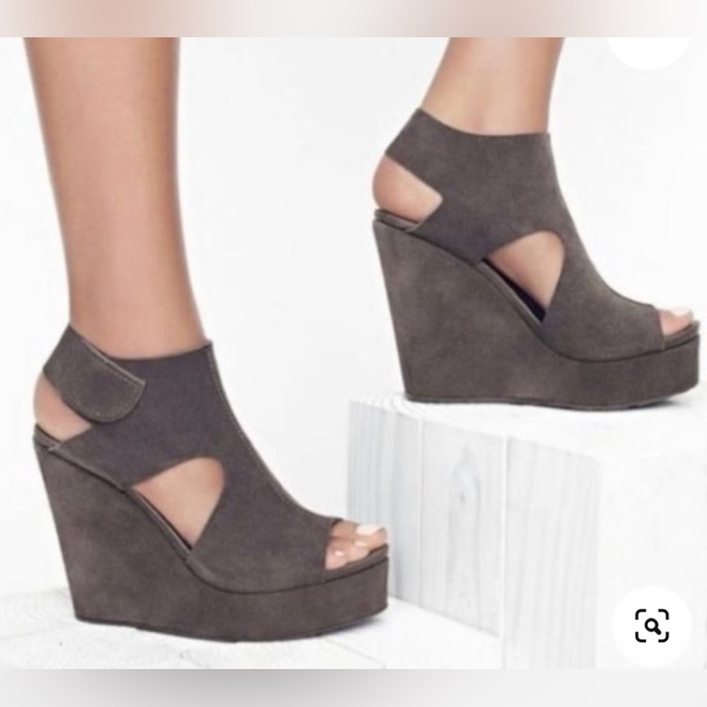 Pedro Garcia grey suede platform wedges.